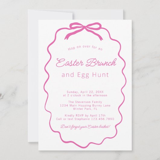 Minimalistische Eenvoudige Roze Coquette Bow Paasb Kaart (Voorkant)