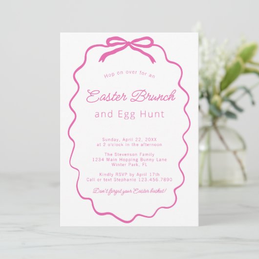 Minimalistische Eenvoudige Roze Coquette Bow Paasb Kaart (Staand voorkant)