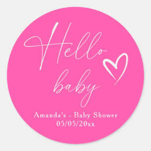 Minimalistische Eenvoudige Roze Hallo Baby Ronde Sticker