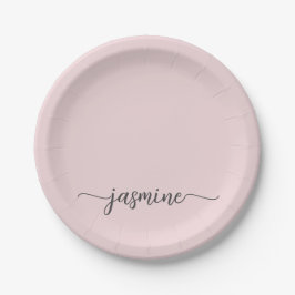 Minimalistische Eenvoudige Roze Meisjes Monogram S Papieren Bordje
