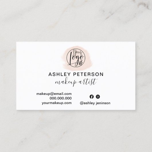 Minimalistische eenvoudige roze penseelstreek logo visitekaartje (Achterkant)