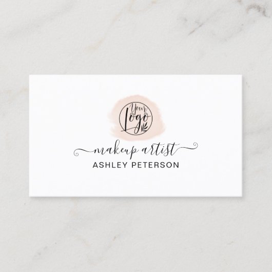 Minimalistische eenvoudige roze penseelstreek logo visitekaartje (Voorkant)