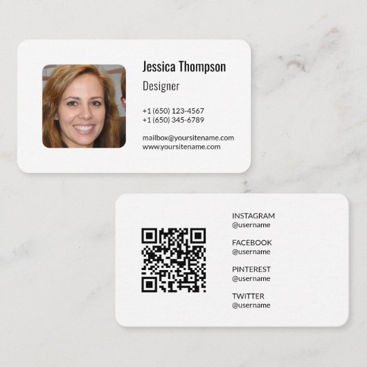 Minimalistische, eenvoudige schaalbare QR-codenumm Visitekaartje (Voorkant / Achterkant)