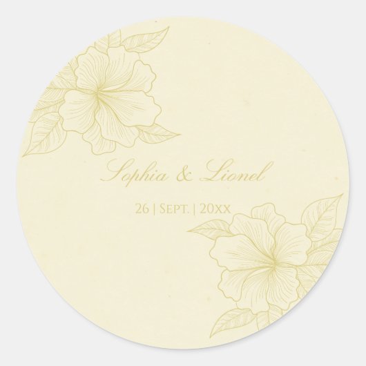 Minimalistische eenvoudige schets bloemenbruiloft ronde sticker (Voorkant)