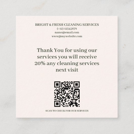 Minimalistische eenvoudige schoonmaakdiensten voor kortingskaartje (Achterkant)