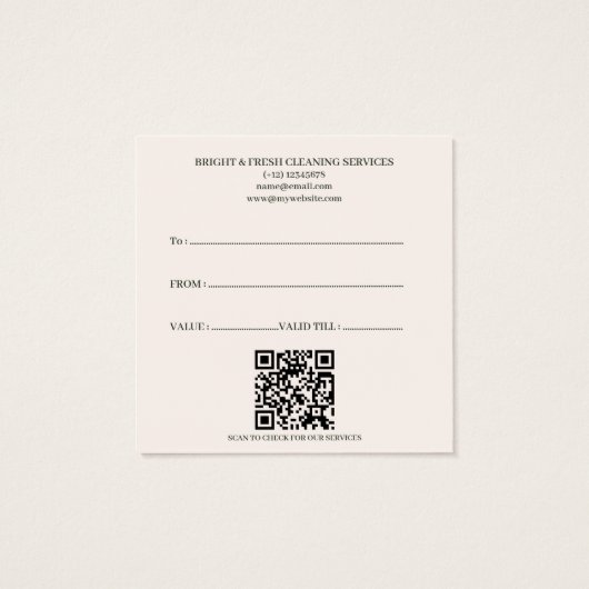 Minimalistische eenvoudige schoonmaakdiensten voor vierkante visitekaartjes (Achterkant)