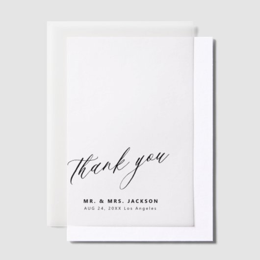 Minimalistische eenvoudige script bruiloft dank u  vellum uitnodigingen (Offset)