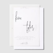 Minimalistische eenvoudige script overlay bruiloft vellum uitnodigingen (Offset)