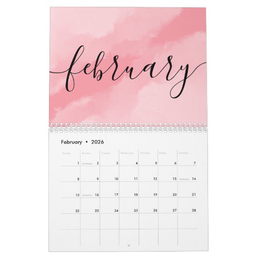 Minimalistische eenvoudige scriptkalligrafie elk j kalender (Feb 2026)