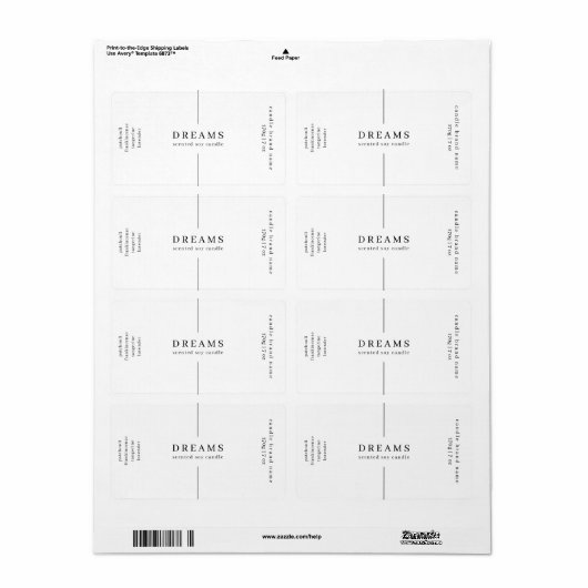 Minimalistische eenvoudige sojakaars zwart wit lab etiket (Full Sheet)