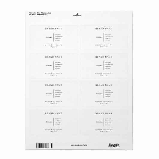 Minimalistische eenvoudige sojakaars zwart wit lab etiket (Full Sheet)