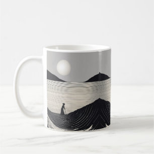 Minimalistische eenvoudige tekening van een persoo koffiemok