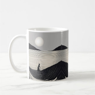 Minimalistische eenvoudige tekening van een persoo koffiemok