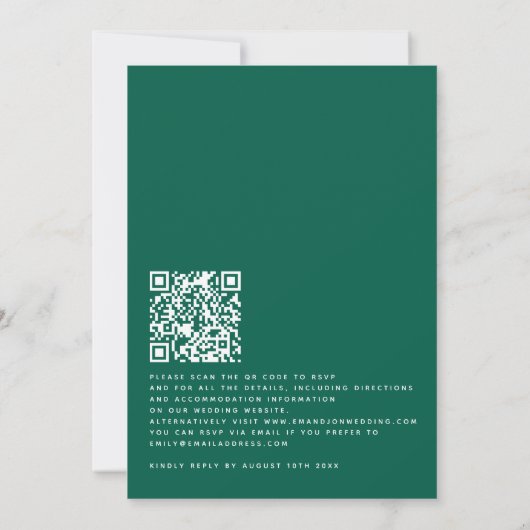 Minimalistische eenvoudige tekst QR-code Smaragd B Kaart (Achterkant)