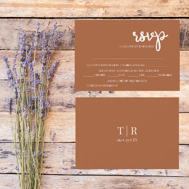 Minimalistische eenvoudige terracotta bruiloft RSVP kaartje