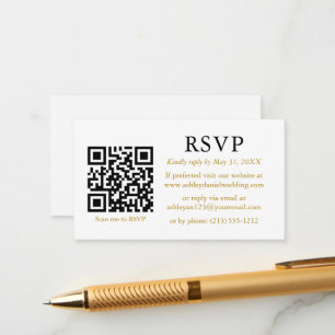 Minimalistische Eenvoudige Trouw-QR Goud RSVP Informatiekaartje