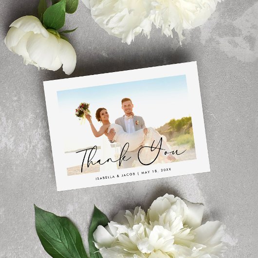 Minimalistische eenvoudige trouwfoto dank u bedankkaart
