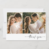 Minimalistische eenvoudige twee foto bruiloft dank bedankkaart (Voorkant)