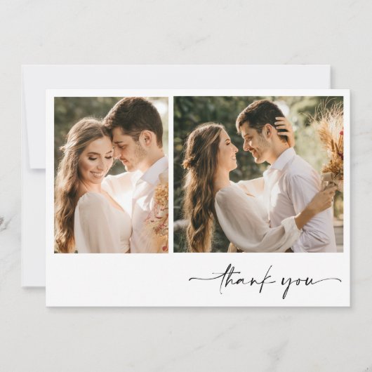 Minimalistische eenvoudige twee foto bruiloft dank bedankkaart (Voorkant)