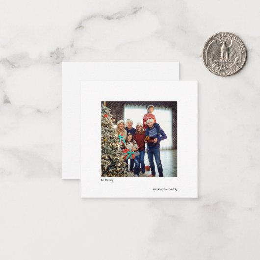 Minimalistische Eenvoudige Typemachine Kerstfoto Notitiekaartje (Voorkant / Achterkant in situ)