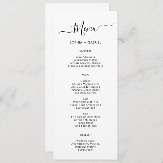 Minimalistische eenvoudige typografie Bruiloft Men Menu (Voorkant / Achterkant)