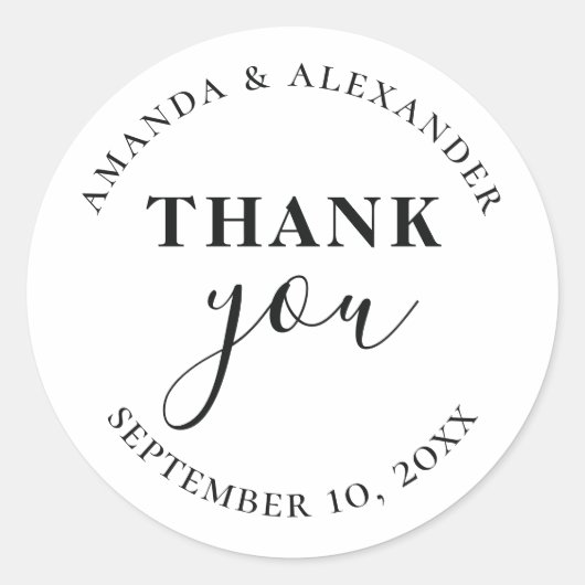 Minimalistische eenvoudige typografie trouw bedank ronde sticker (Voorkant)