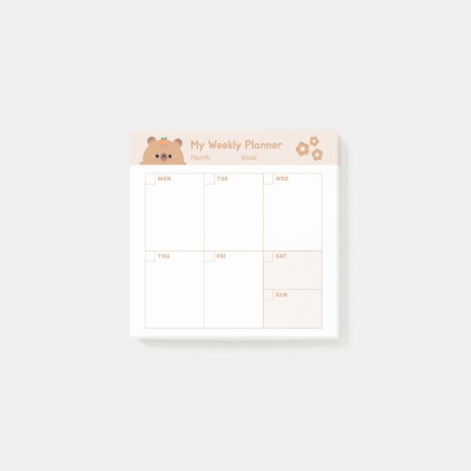 Minimalistische Eenvoudige Wekelijkse Planner Kale Post-it® Notes (Voorkant)