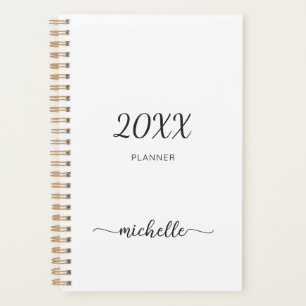 Minimalistische Eenvoudige Witte Monogram Naam 202 Planner