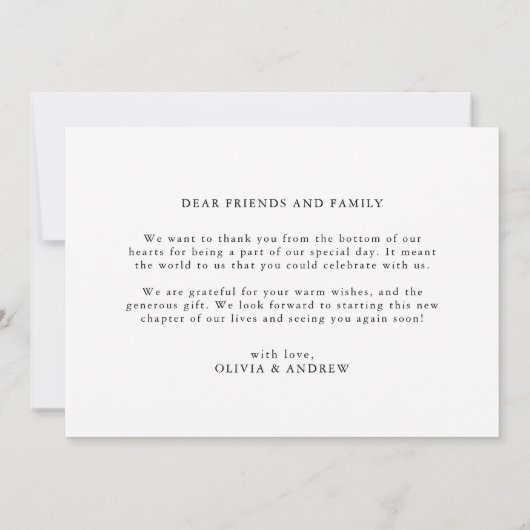 Minimalistische eenvoudige zwart-wit boodschap bru bedankkaart (Achterkant)