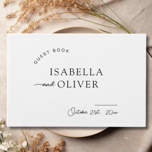 Minimalistische eenvoudige zwart-wit bruiloft gastenboek