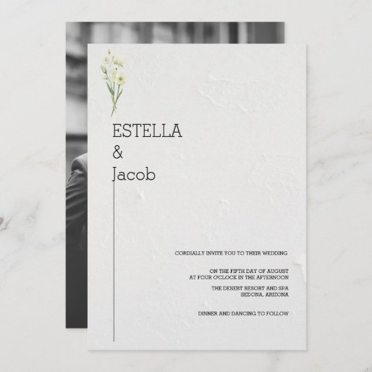MINIMALISTISCHE EENVOUDIGE ZWART-WIT BRUILOFT KAART (Voorkant / Achterkant)