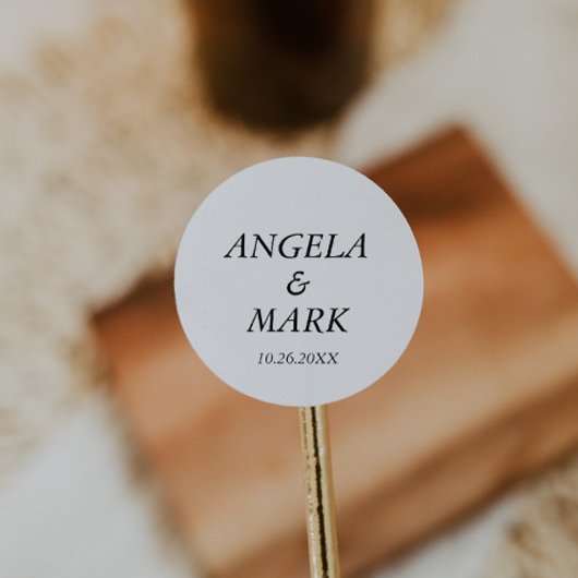 Minimalistische eenvoudige zwart-wit bruiloft ronde sticker