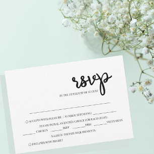Minimalistische eenvoudige zwart-wit bruiloft RSVP kaartje