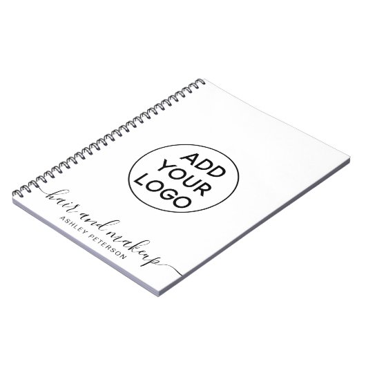 Minimalistische eenvoudige zwart wit logo haar mak notitieboek (Linkerzijde)