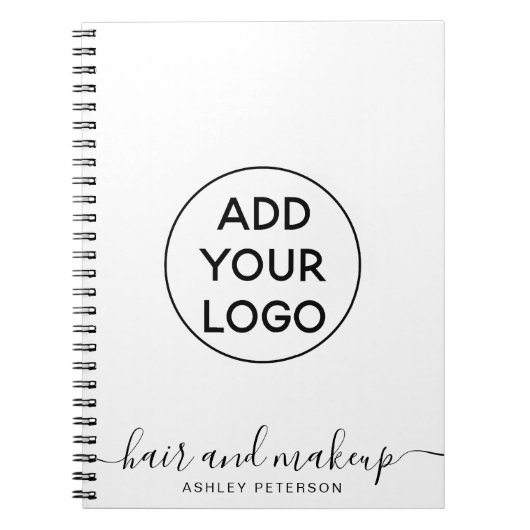 Minimalistische eenvoudige zwart wit logo haar mak notitieboek (Voorkant)