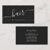 Minimalistische Eenvoudige Zwart Wit Script Hair Visitekaartje (Voorkant / Achterkant)
