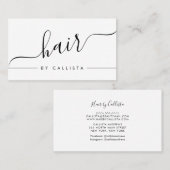 Minimalistische Eenvoudige Zwart Wit Script Hair Visitekaartje (Voorkant / Achterkant)