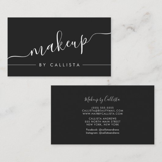 Minimalistische eenvoudige zwart-wit script make-u visitekaartje (Voorkant / Achterkant)