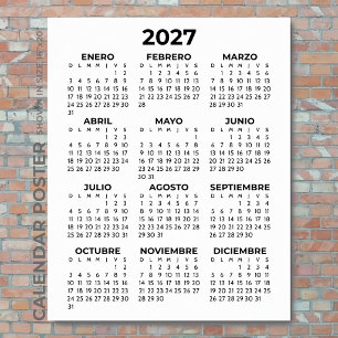 Minimalistische Eenvoudige Zwarte 2027 Spaanse Kal Poster