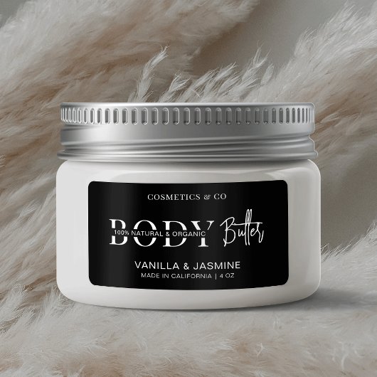 Minimalistische Eenvoudige Zwarte Body Butter Pot  Etiket