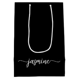Minimalistische Eenvoudige Zwarte Monogram Meisjes Medium Cadeauzakje