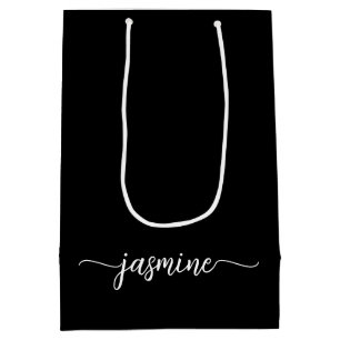 Minimalistische Eenvoudige Zwarte Monogram Meisjes Medium Cadeauzakje