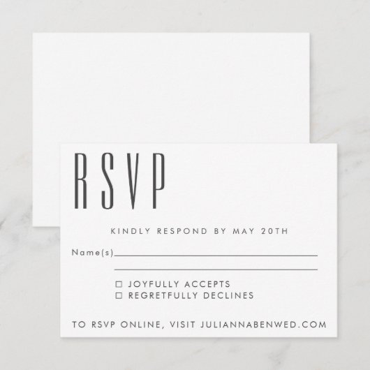 Minimalistische Eenvoudige Zwarte Witte Midden Eeu RSVP Kaartje (Voorkant / Achterkant)