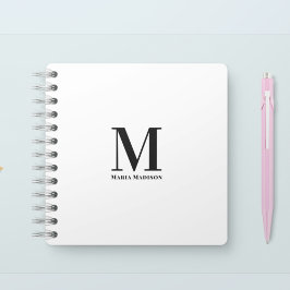 Minimalistische Eenvoudige Zwarte Witte Monogram  Notitieboek