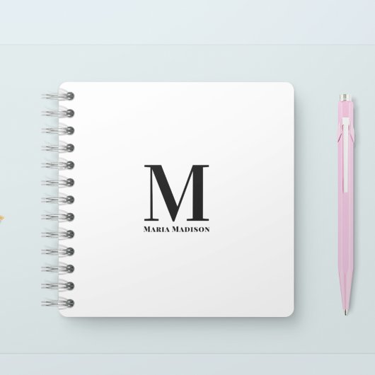 Minimalistische Eenvoudige Zwarte Witte Monogram  Notitieboek