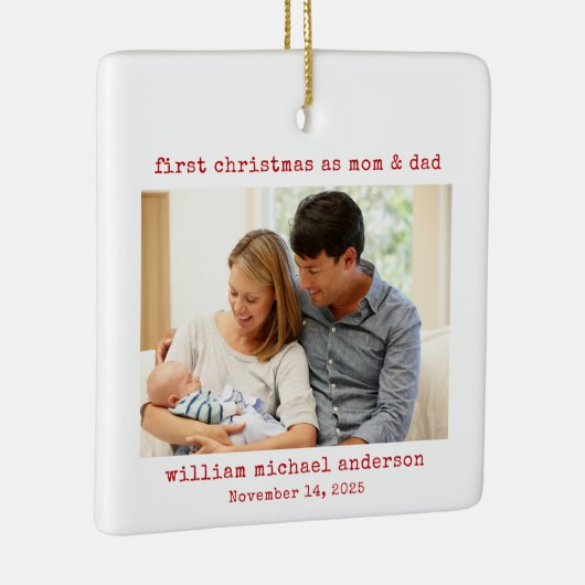 Minimalistische eerste kerst als mama & papa foto keramisch ornament (Rechts)