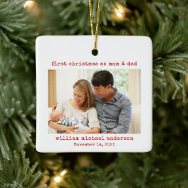 Minimalistische eerste kerst als mama & papa foto keramisch ornament