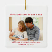 Minimalistische eerste kerst als mama & papa foto keramisch ornament (Achterkant)