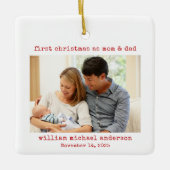 Minimalistische eerste kerst als mama & papa foto keramisch ornament (Voorkant)