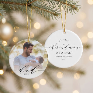 Minimalistische eerste kerst als vader foto kerst keramisch ornament